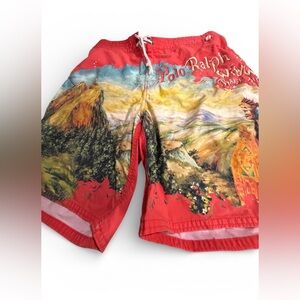 Ralph Lauren Red Wild West Range Riders swim trunks rare find size xl